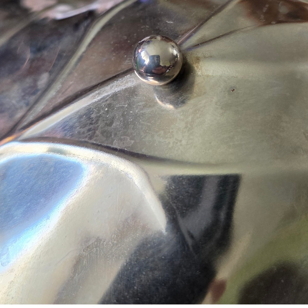 Vintage Silver Plated Leaf Dish Grape Handle Footed Trinket Bowl Hong Kong 9.5" - Picture 12 of 16